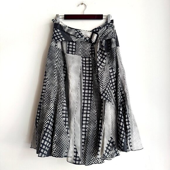 Linea Domani Linen Blend Polka Dot Black White Midi Skirt 12 - Picture 1 of 5